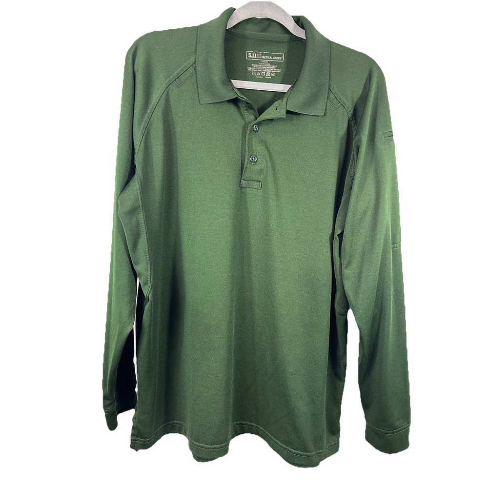 5.11 Tactical Performance Polo‎ Shirt Men's Large Green Long Sleeve 72049 EUC